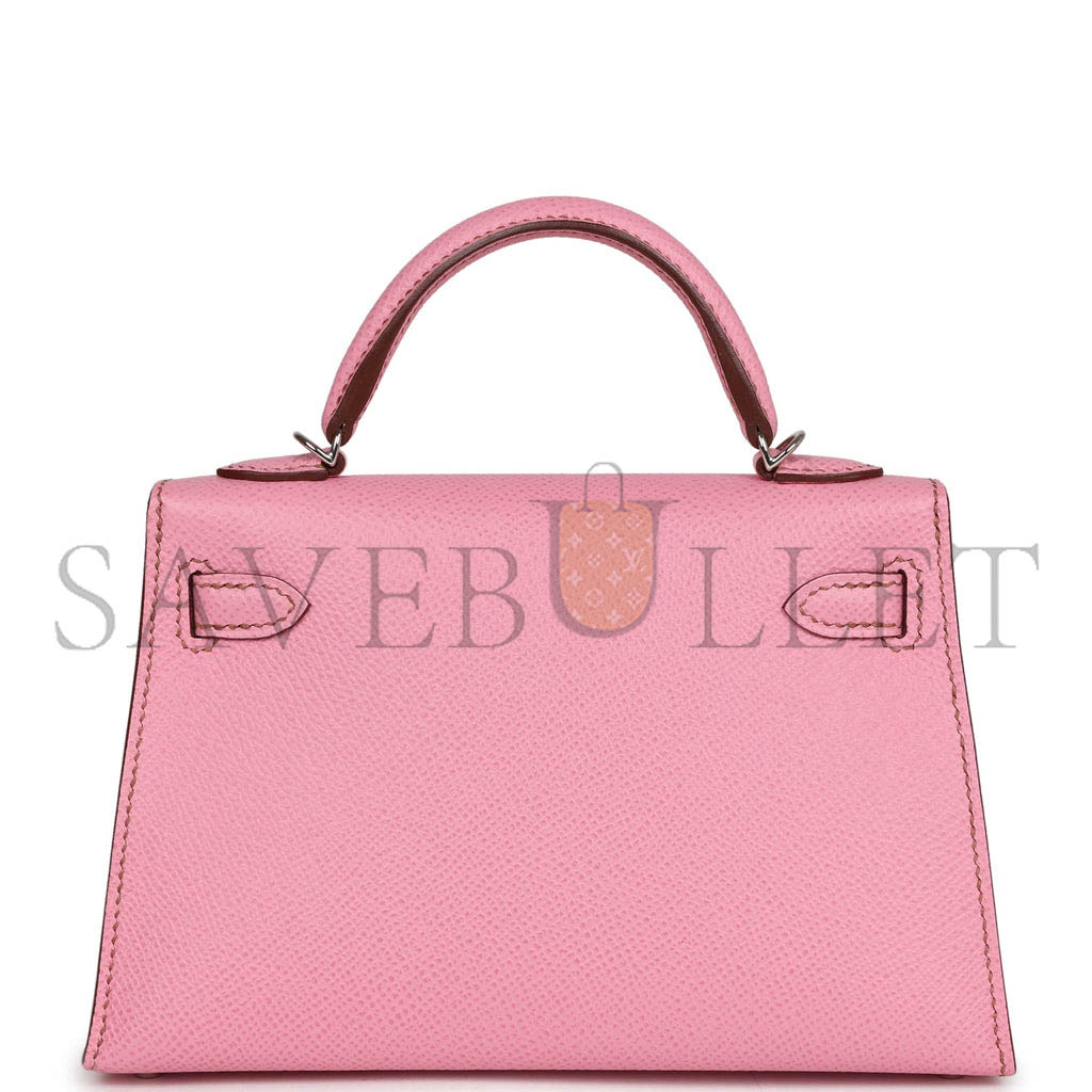 HERMÈS MASTER MINI KELLY II BUBBLEGUM WITH PALLADIUM HARDWARE (19*12*5.5cm)